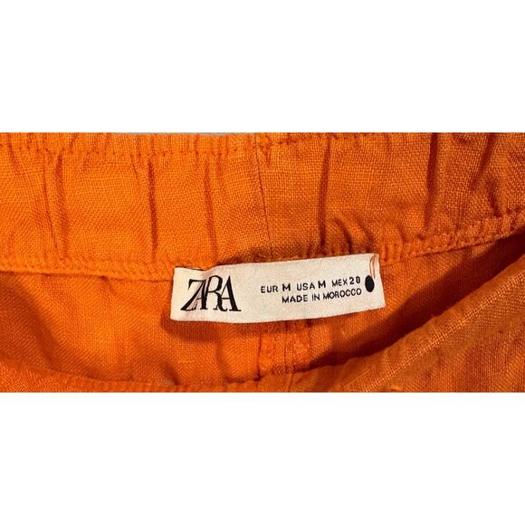 Zara Women's Orange Linen Wide Leg Pull on Pants Size Medium - Picture 4 of 7